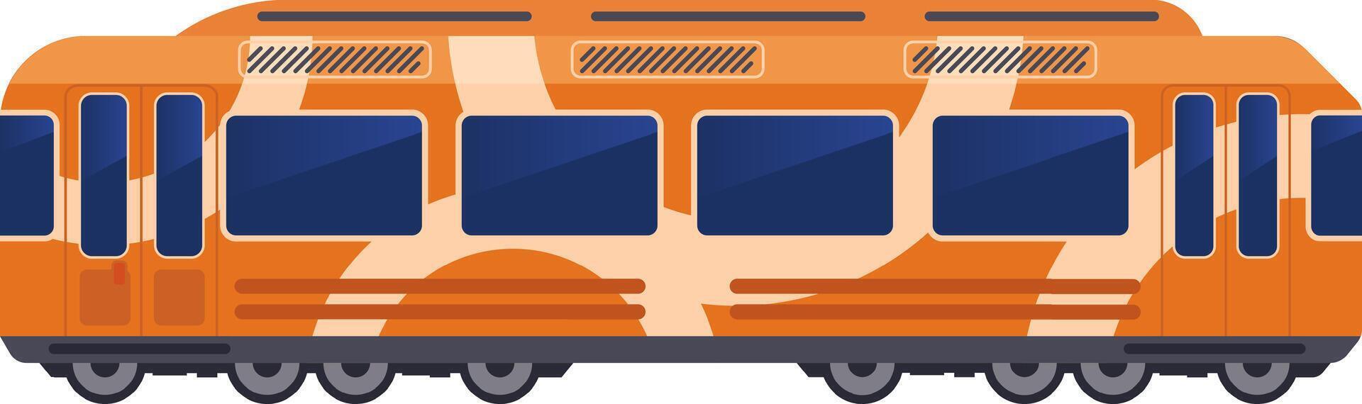 Orange and beige electric train providing public transport services, connecting urban areas and towns while promoting sustainable transportation options for commuters and travelers vector