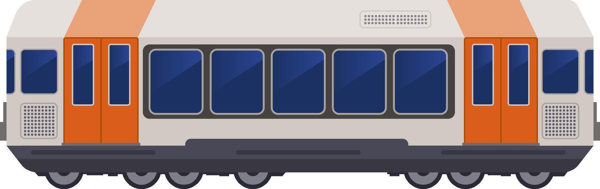 Contemporary electric train car waiting at station platform with large windows and orange stripes, offering comfortable and efficient public transportation vector