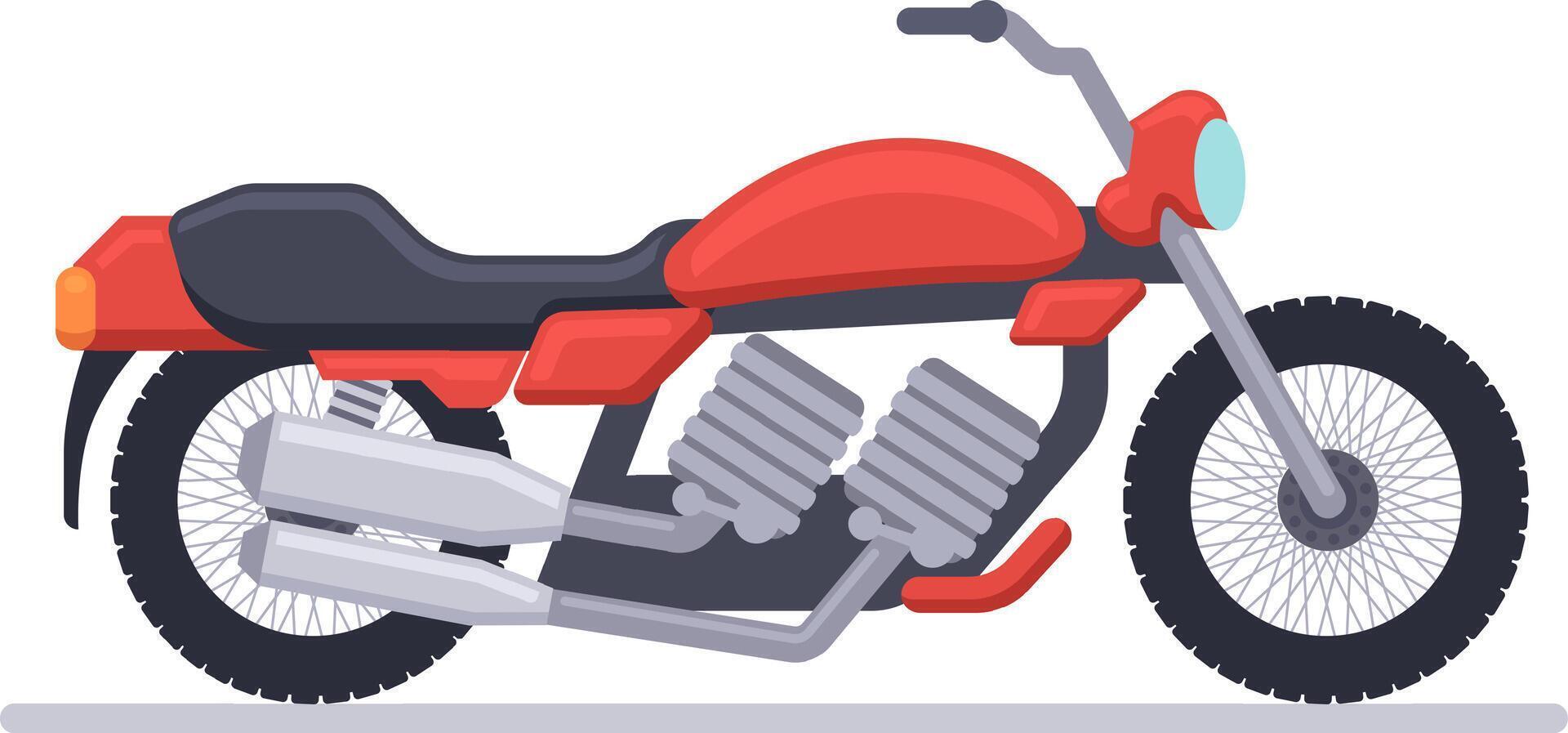 Classic motorbike with large wheels, big exhaust pipes and red chassis parked on a white background, perfect for representing speed, travel and adventure vector