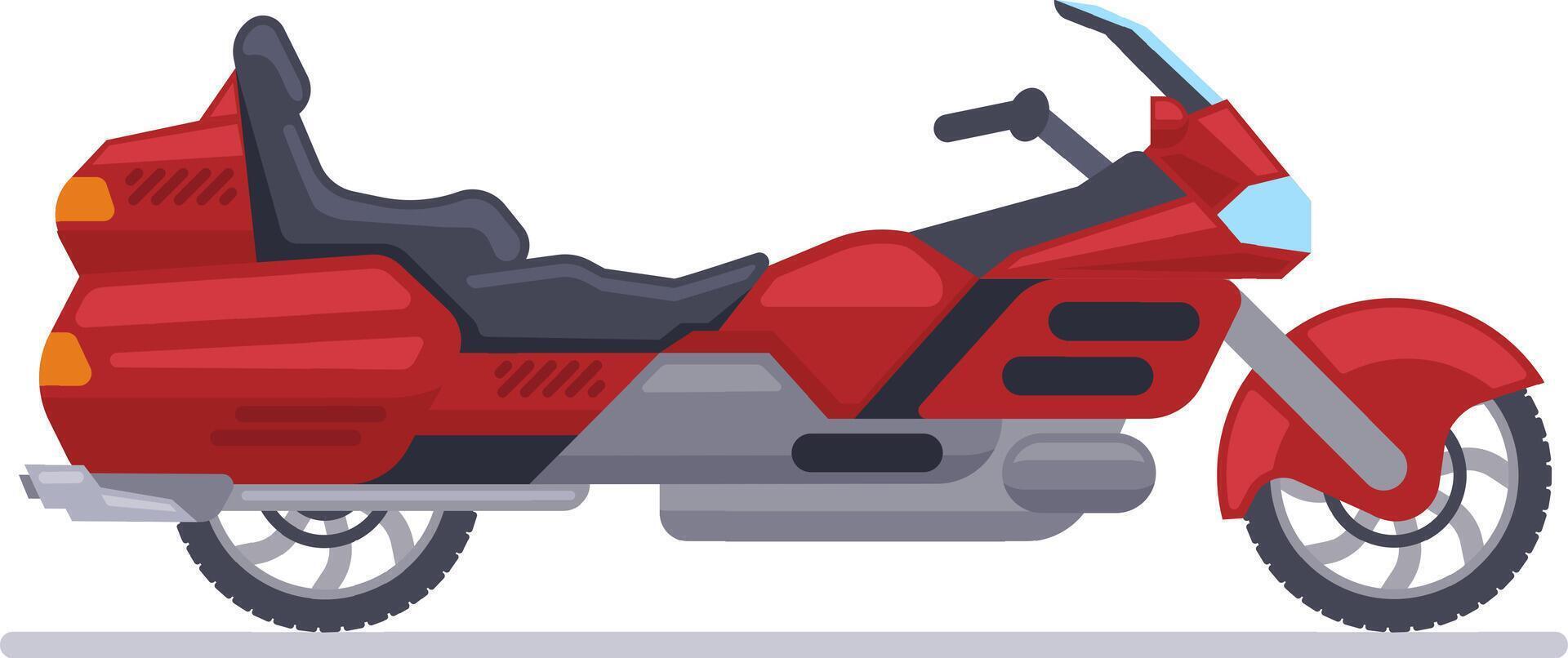 Powerful red touring motorcycle parked and poised for an exciting journey, capturing the essence of freedom and adventure on the endless open road ahead vector