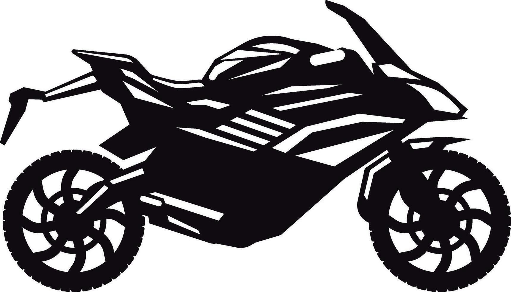 Black silhouette of a sports motorcycle speeding on a white background, ideal for representing speed, technology and transportation in a modern and minimalist style vector