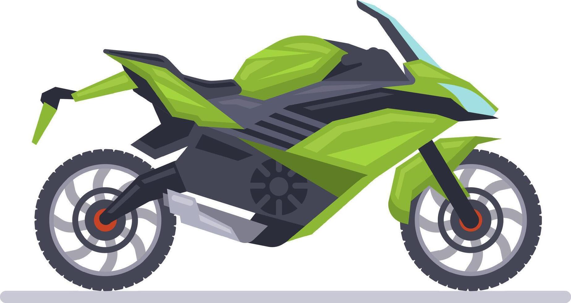 Modern green and black motorcycle parked on a white surface, highlighting futuristic design elements and innovative features that embody cutting edge technology and style vector