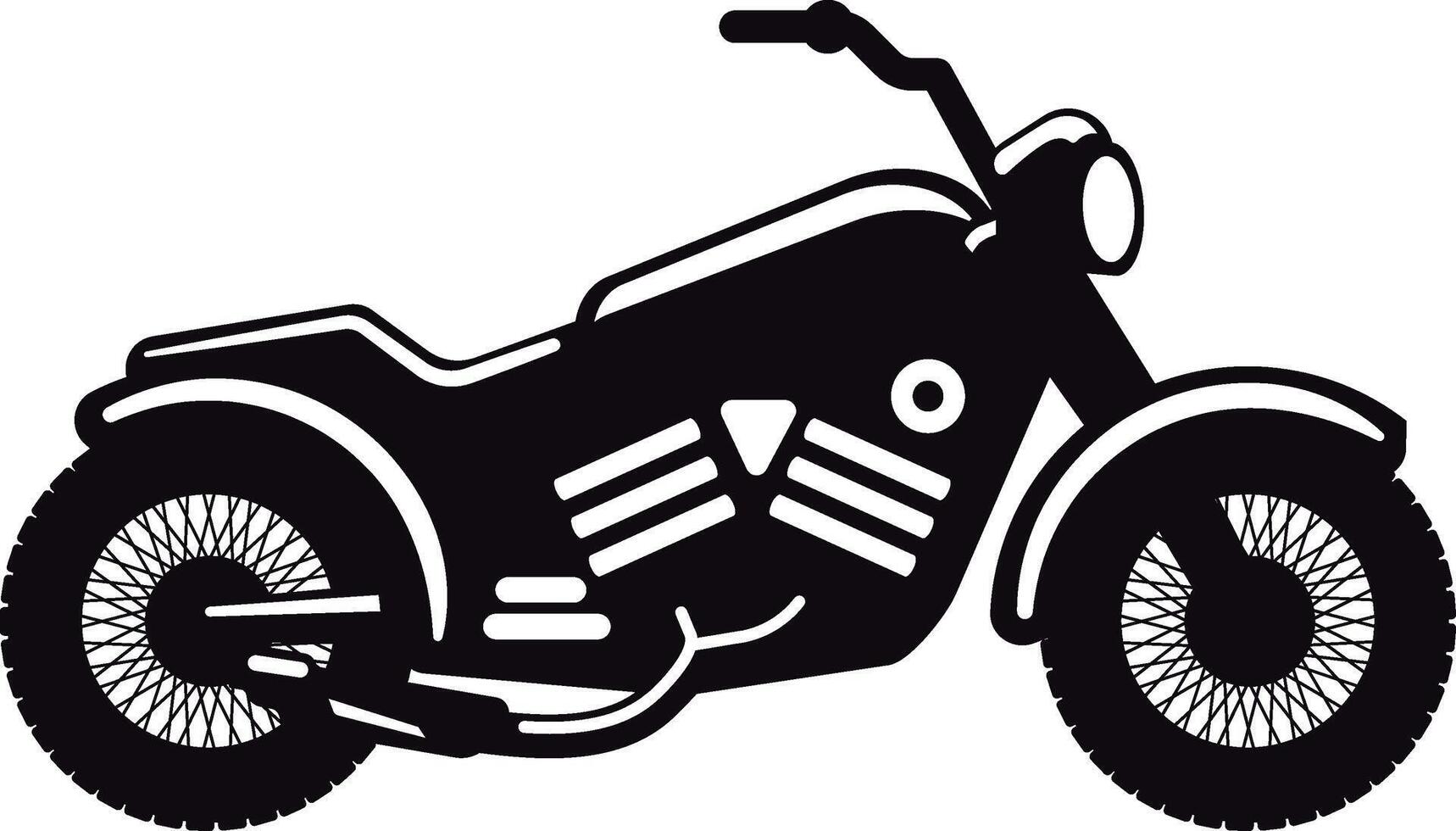 Classic motorcycle silhouette featuring exhaust pipe, spoked wheels, handlebars, headlight, and gas tank, ideal for representing transportation, motorcycle culture, or vintage aesthetics vector