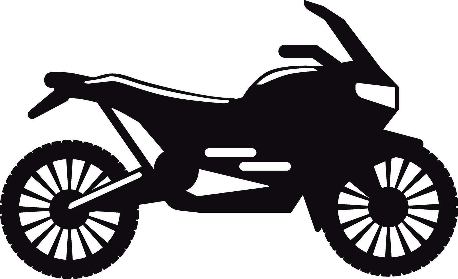 Stylish silhouette of a modern touring motorcycle, featuring prominent wheels and a streamlined design, evoking a sense of adventure and freedom on the open road vector