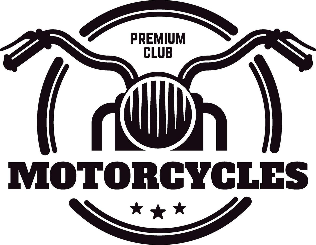Stylish monochrome emblem showcasing handlebars, headlight, and the words premium club and motorcycles, ideal for branding a premium motorcycle club or related ventures vector