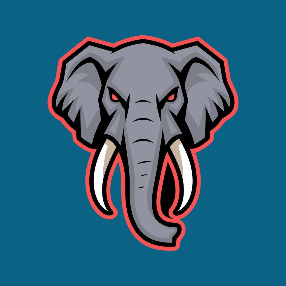 Aggressive Elephant Head Mascot with Red Outline and Fierce Eyes on a Blue Background, Ideal for Sports Teams, Esports, or Powerful Brand Identity vector