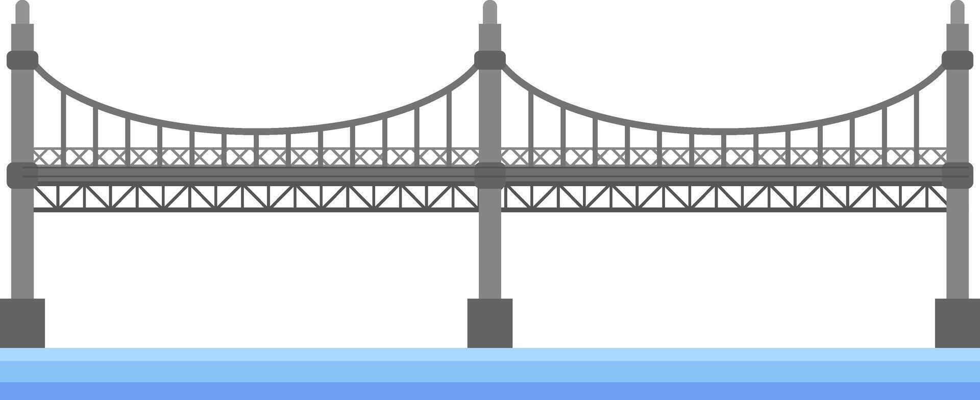 Large suspension bridge crossing a river, supported by large gray pylons, with a light blue sky in the background, creating a sense of connection and infrastructure vector