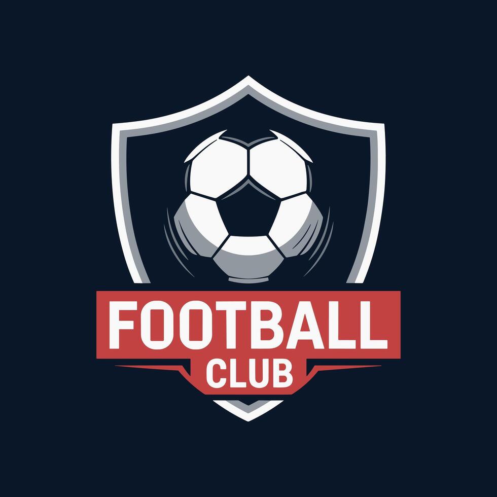 Dynamic Football Club Logo Design with a Spinning Soccer Ball Inside a Crest Shield and Bold Text vector