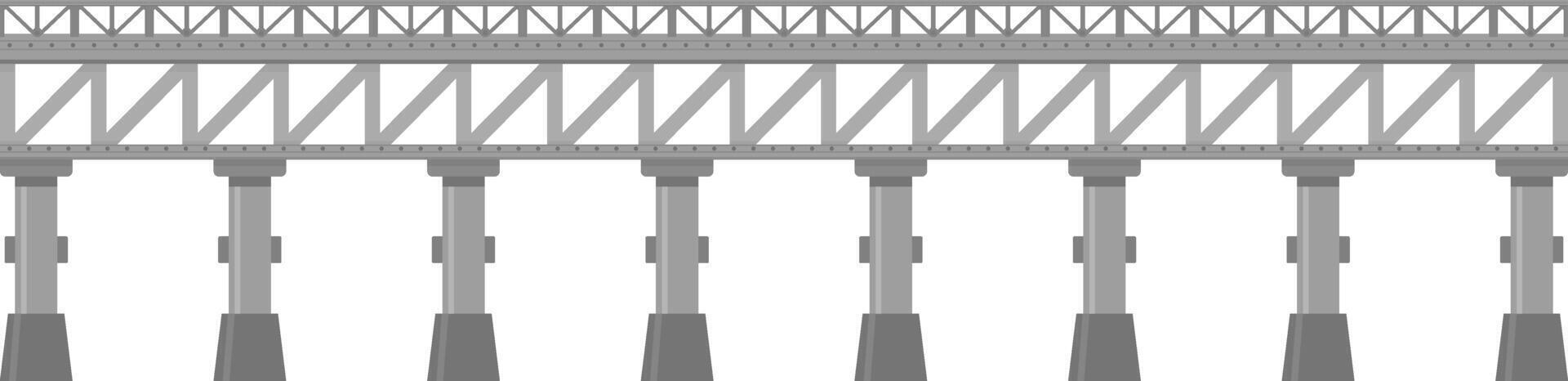 Seamless horizontal illustration of a long gray metal railway bridge standing on pillars over a white background, perfect for transportation and infrastructure projects vector