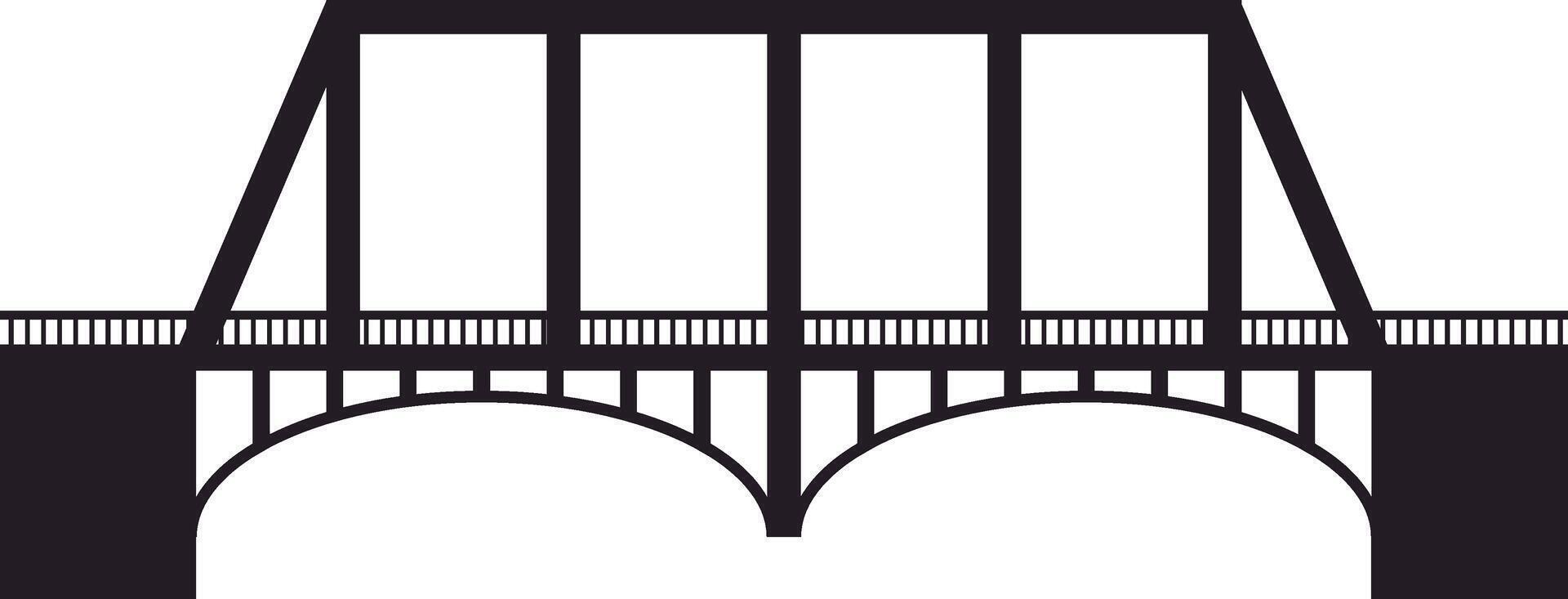 Black and white illustration depicting a simple truss bridge spanning a gap with sturdy arched supports, symbolizing transportation and infrastructure concepts vector