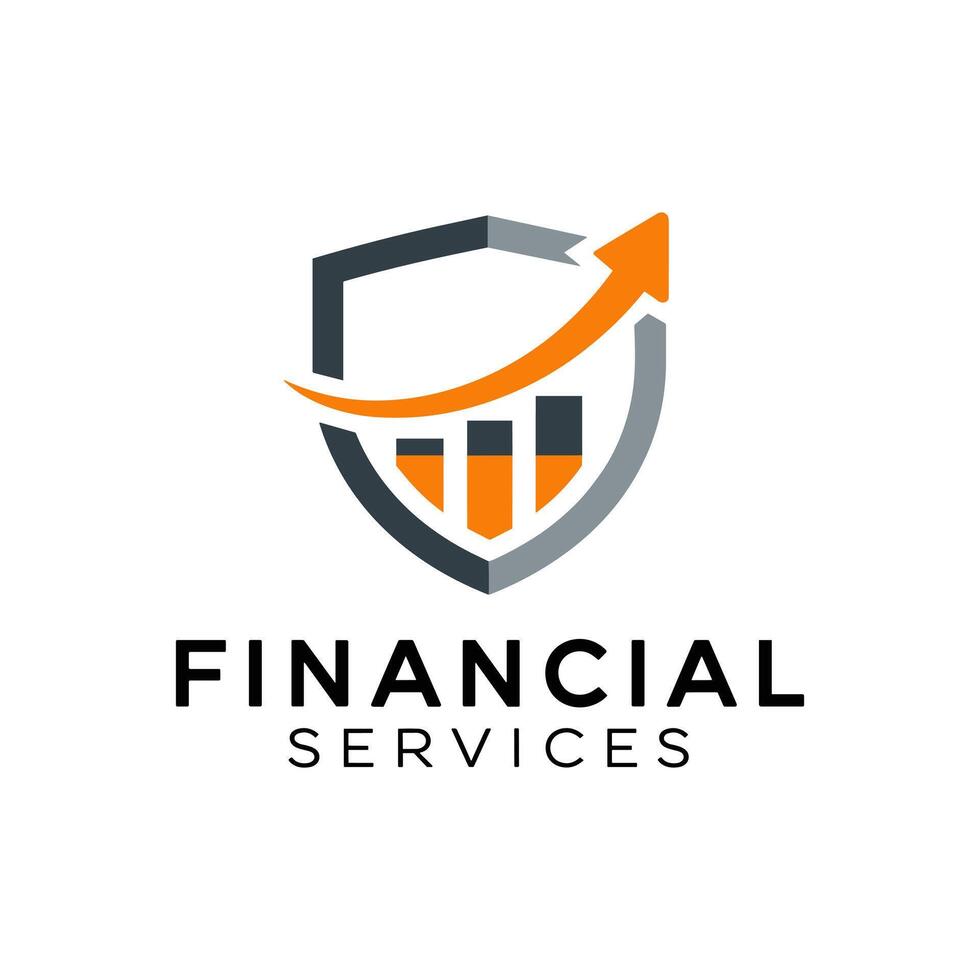 Shield Financial Services Logo with Upriser Arrow and Bar Chart Representing Growth and Security vector