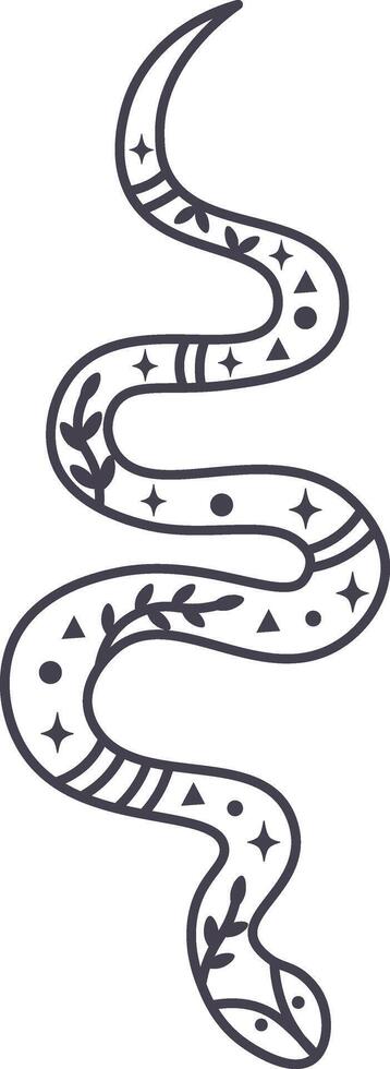 Mystical snake decorated with floral and geometric patterns, forming an elegant and sinuous composition, ideal for spiritual and esoteric designs vector