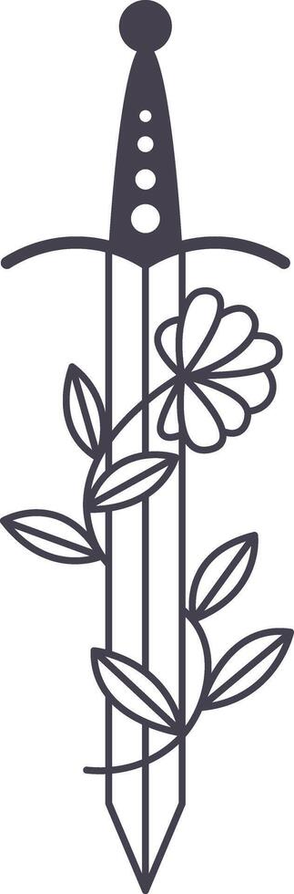 Flower growing and wrapping around a sword, symbolizing peace, hope, and the power of nature to overcome conflict, creating a striking visual metaphor vector