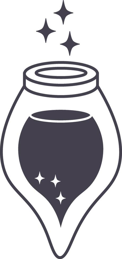 Magic potion is brewing in a glass jar, emitting bright sparkles, creating a mystical and enchanting atmosphere, perfect for fantasy or Halloween projects vector