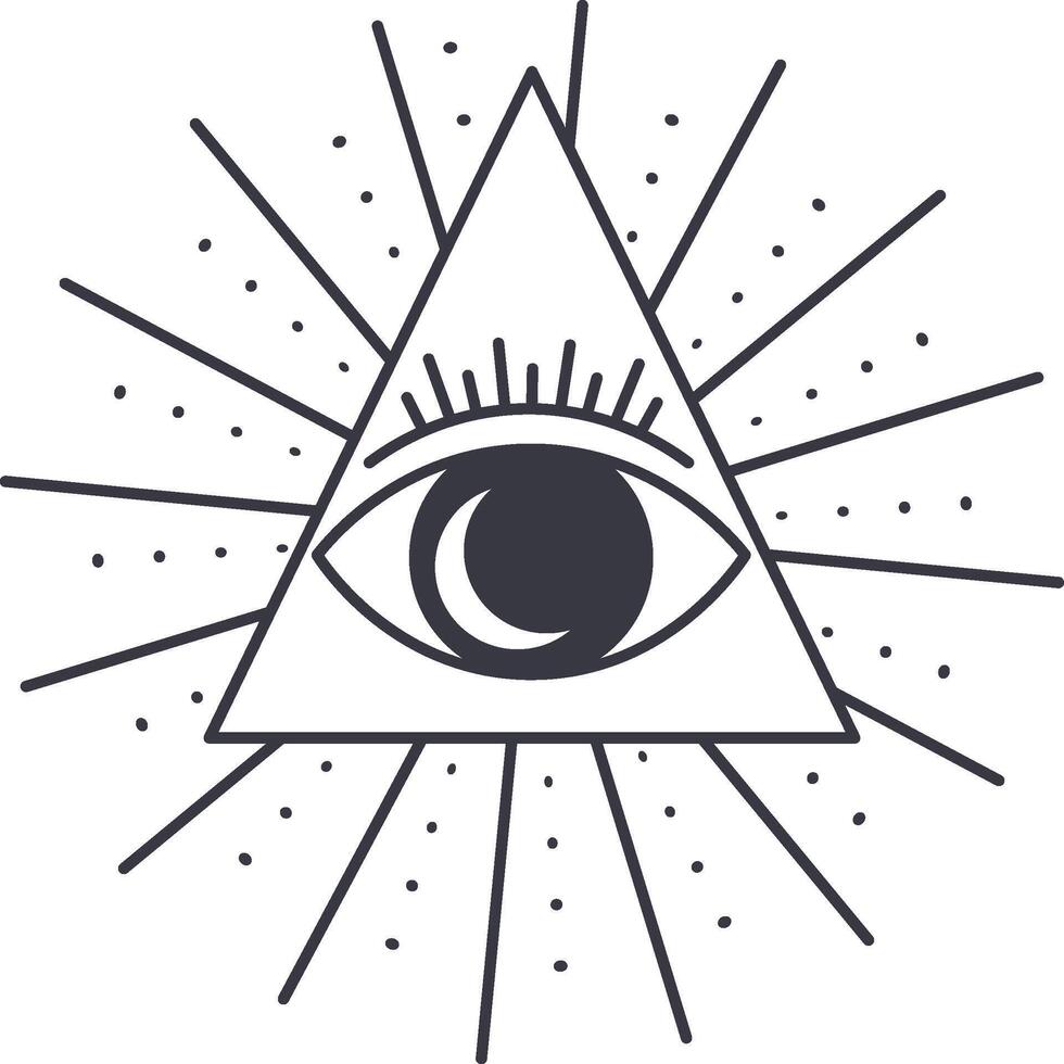 The concept of the all seeing eye, often associated with providence and spirituality, is depicted with radiating light beams, creating a captivating and mysterious visual vector