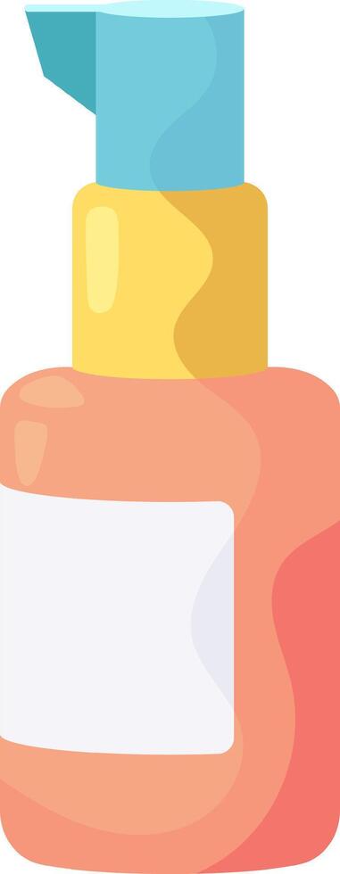 Cosmetic product container with blank label for mockup, ideal for showcasing branding or product information, featuring a pink bottle and blue dispenser cap vector