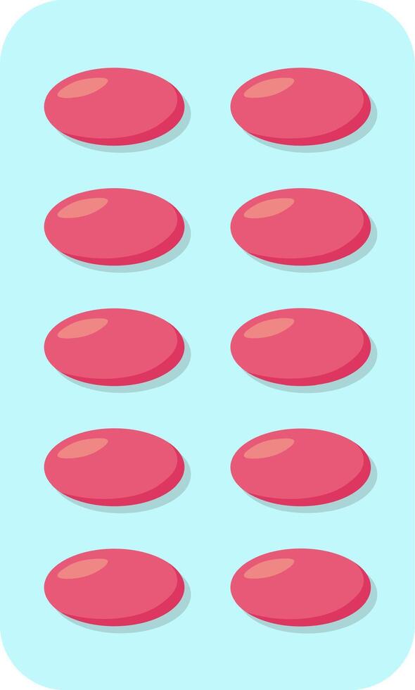 Pink medicine pills arranged in a blister pack, evoking concepts of healthcare, pharmaceuticals, and medication management for various medical conditions vector