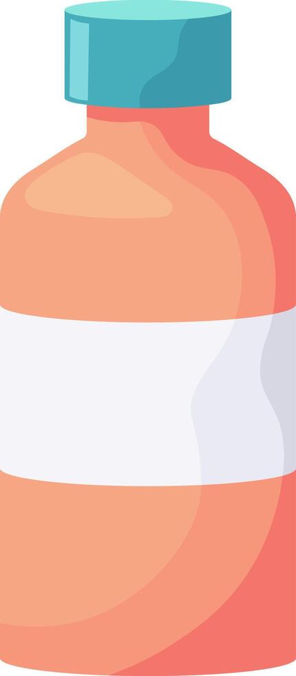 Simple cartoon illustration of a closed orange plastic medicine bottle with a blank white label and turquoise screw cap, isolated on white background vector