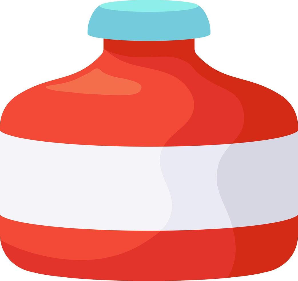 Red plastic bottle featuring a blank white label and a light blue cap, waiting to be filled with various liquids, pills, powders, or other products for versatile storage solutions vector