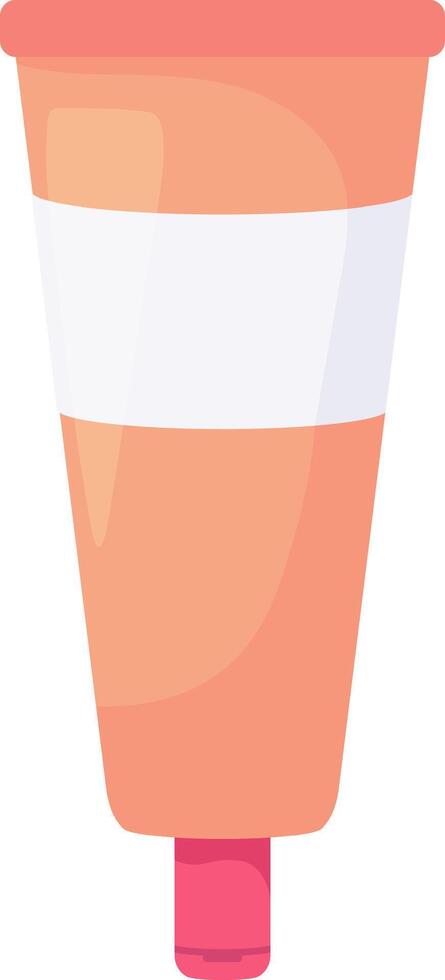 Peach colored plastic cosmetic tube featuring a white blank label and a pink cap, isolated in a illustration against a clean white background, perfect for beauty product mockups vector