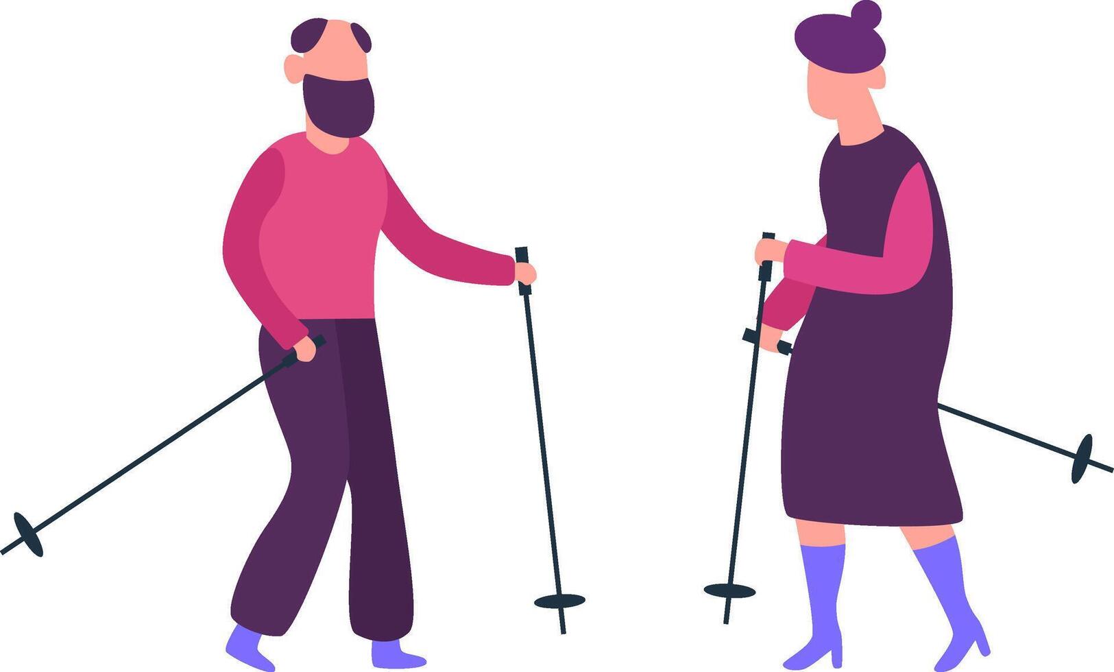 Active seniors enjoying outdoor exercise together, using nordic walking poles to promote fitness and a healthy lifestyle in old age, embracing vitality and wellbeing in nature vector