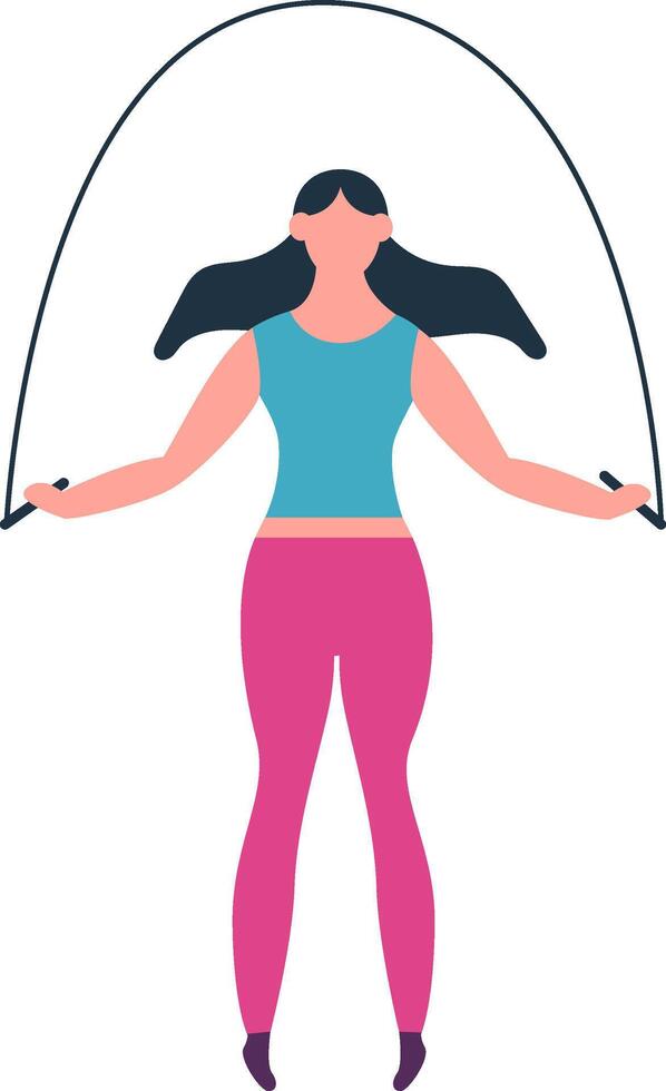 Sportswoman training with jump rope doing cardio workout, burning calories and getting fit, healthy lifestyle and physical activity concept vector