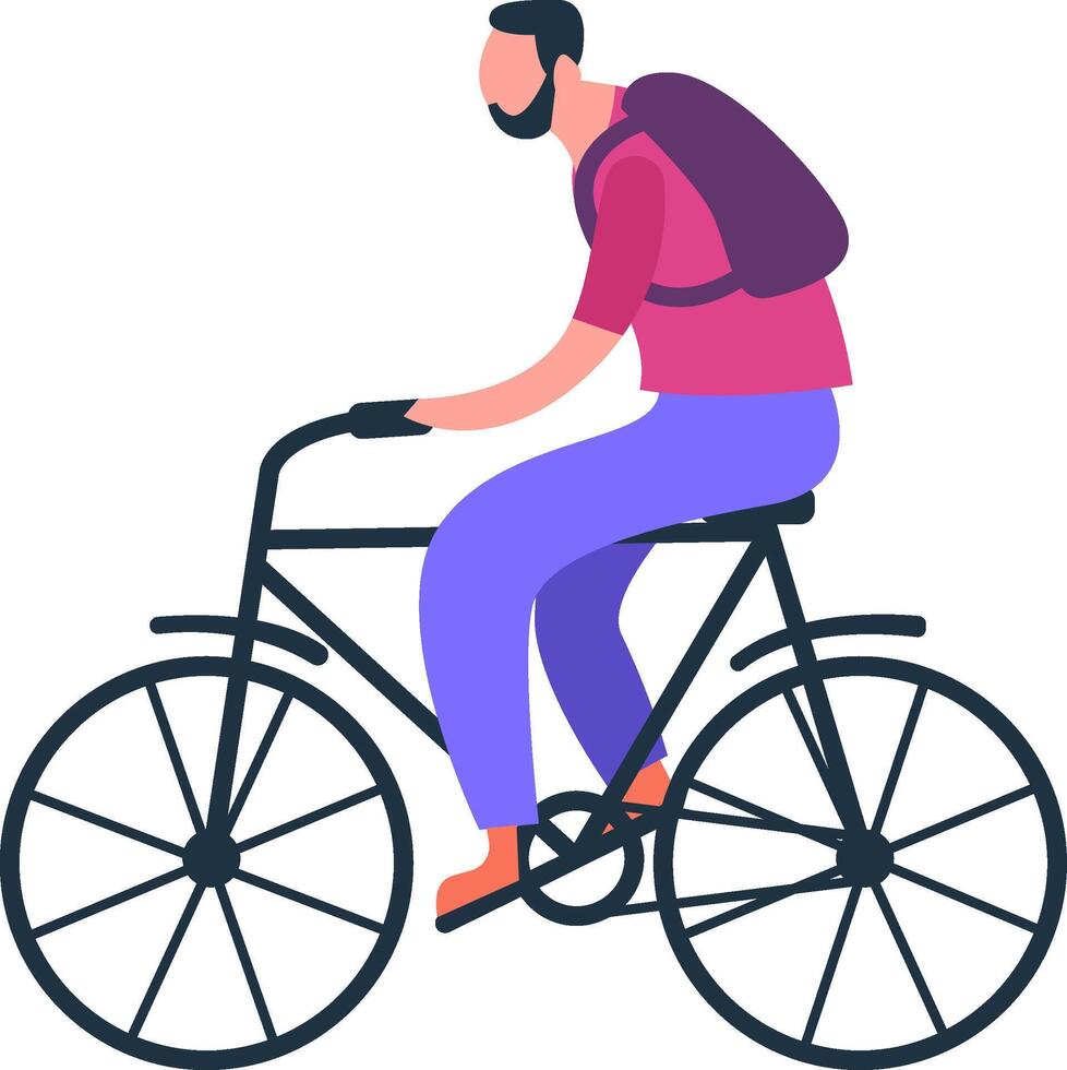 Young male student with backpack riding bicycle to university, enjoying sustainable and healthy transportation method, promoting eco friendly lifestyle vector