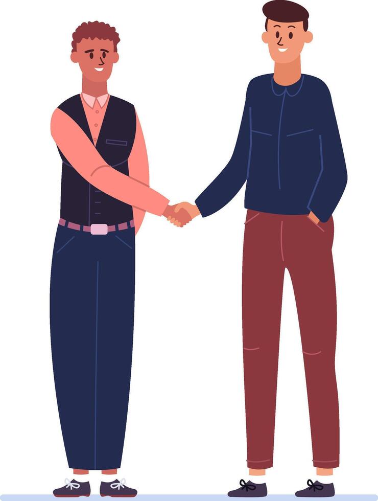 Two businessmen engaging in a handshake after successfully reaching an agreement, solidifying a business partnership and showcasing cooperation in a professional setting vector