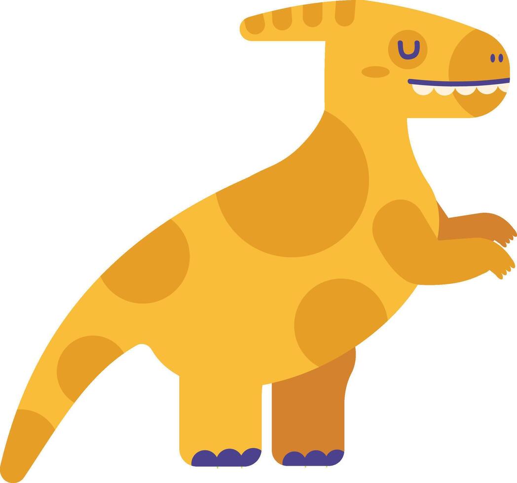 Simple cartoon illustration of a parasaurolophus dinosaur, a herbivorous hadrosaurid ornithopod from the Late Cretaceous period, standing and smiling on a white background vector
