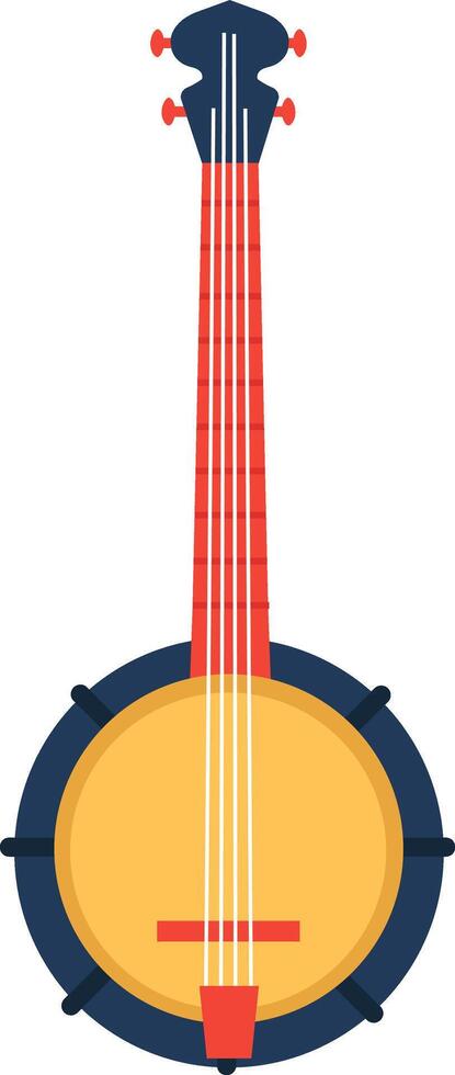Colorful illustration featuring a banjo with a red neck, yellow body, and blue rim, isolated on a white background, embodying folk and country music traditions vector
