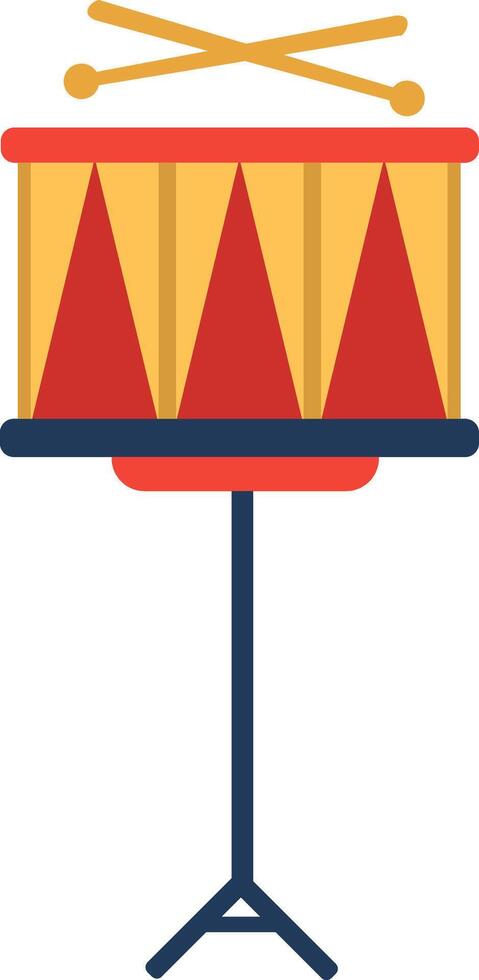 Colorful snare drum with drumsticks resting on top, positioned on a stand, creating a vibrant and musical scene, perfect for illustrations related to music, bands, or concerts vector