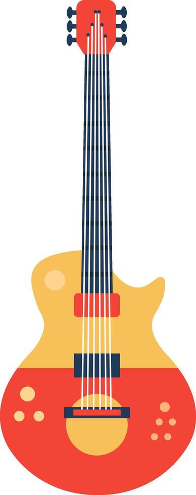 Electric guitar with red body and yellow neck standing vertically against white background, representing music, entertainment, and creativity vector