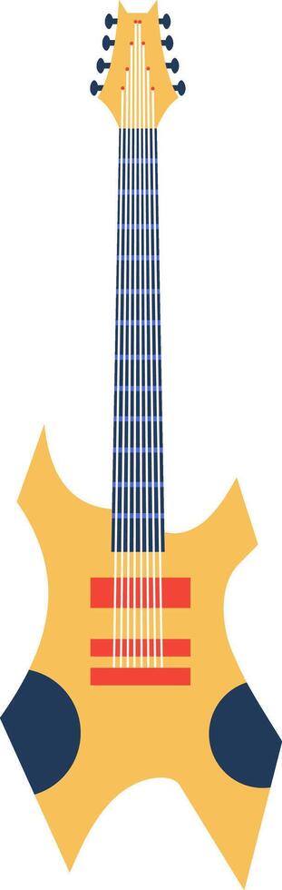 Stylish electric guitar with a unique body shape, red pickups, and a blue fretboard, representing modern music and innovative instrument design, perfect for music related projects vector