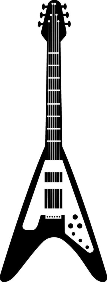 Black and white silhouette of a flying V electric guitar capturing the essence of rock and roll music and lifestyle, ideal for enhancing music themed designs and creative projects vector