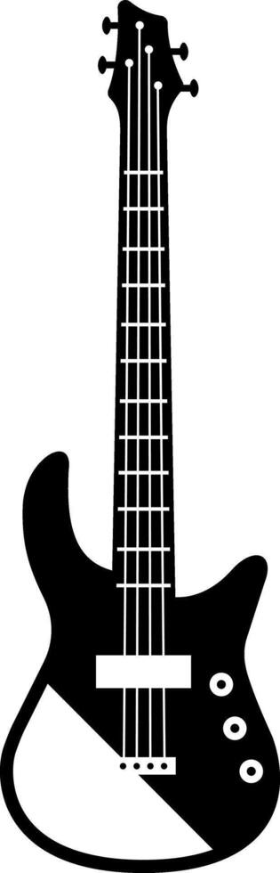 Black and white bass guitar silhouette featuring a contrasting diagonally divided body, creating a visually striking representation of a musical instrument often used in rock, jazz, and funk music vector