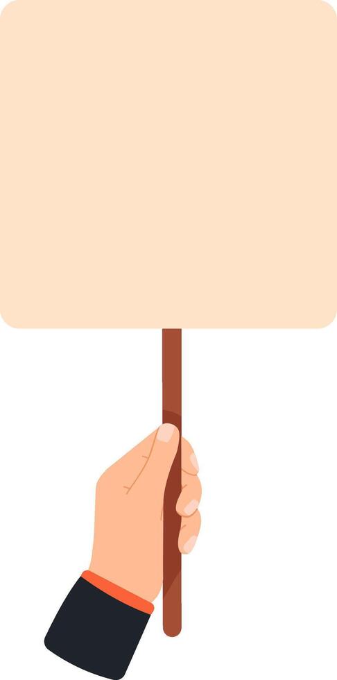 Businessman holding blank placard with wooden stick on white background, political meeting or public demonstration concept, illustration vector