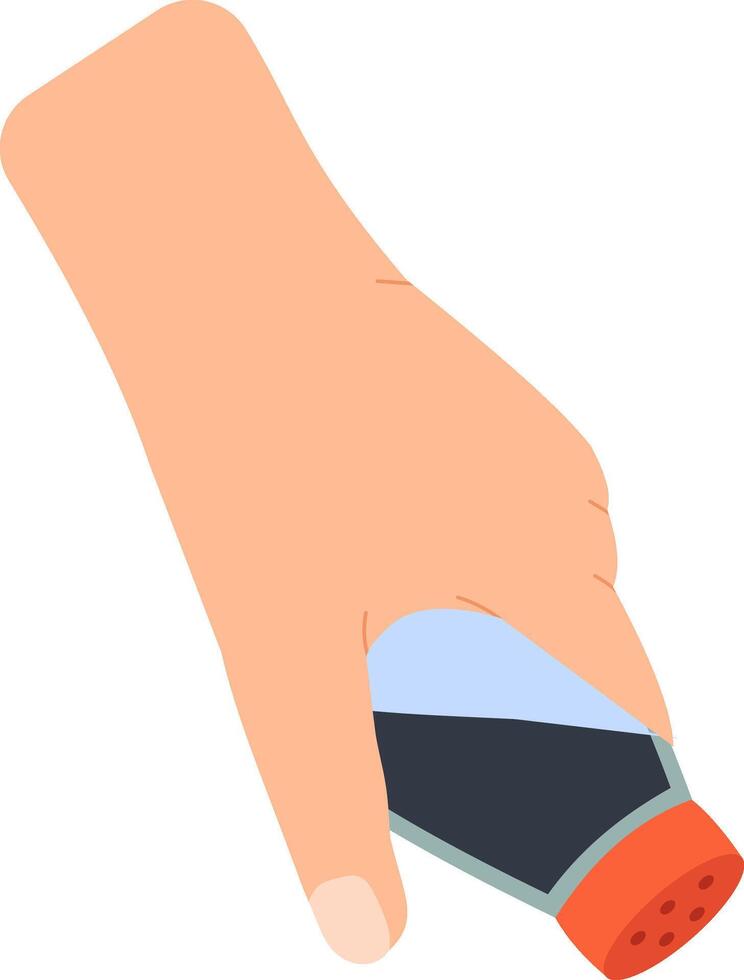 Hand holding a pepper shaker, poised to sprinkle spice and flavor onto a dish, elevating the culinary experience and enriching the meal with aromatic seasoning vector