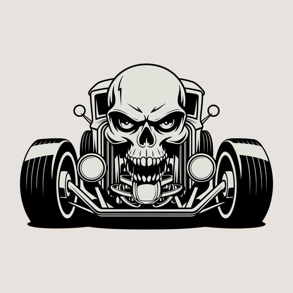 Aggressive Hot Rod Car with Skull Face Design and Exposed Engine for Automotive and Rebel Themes vector