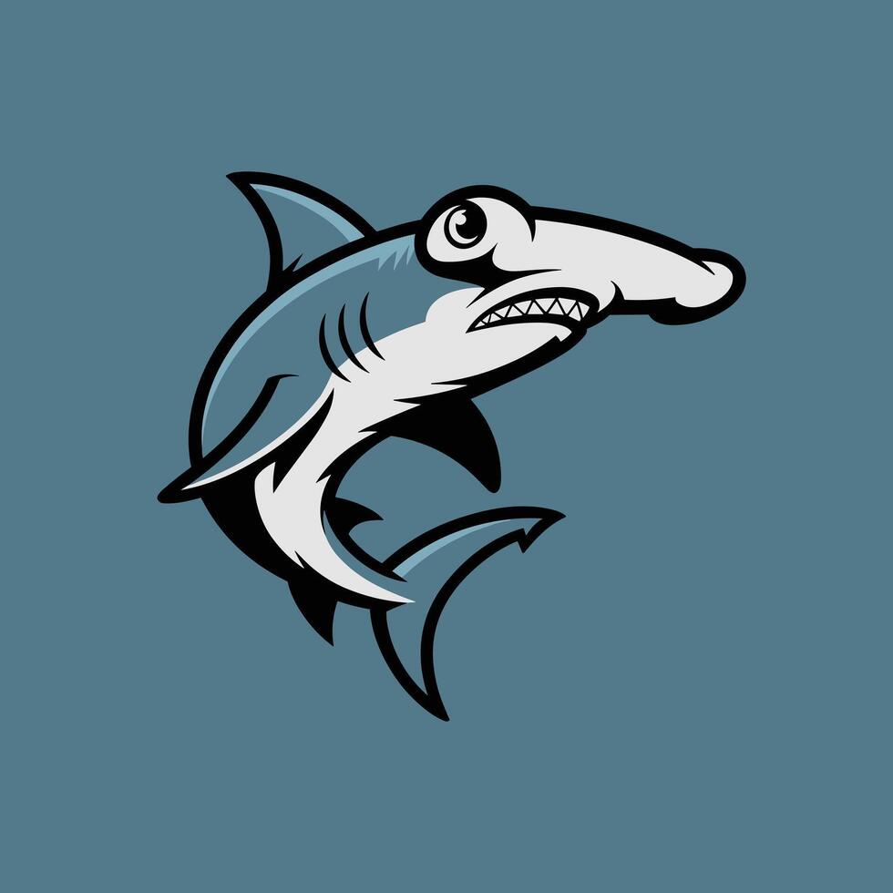 Cartoon Hammerhead Shark Mascot with Large Eyes and Sharp Teeth for Aquatic and Sports Branding vector