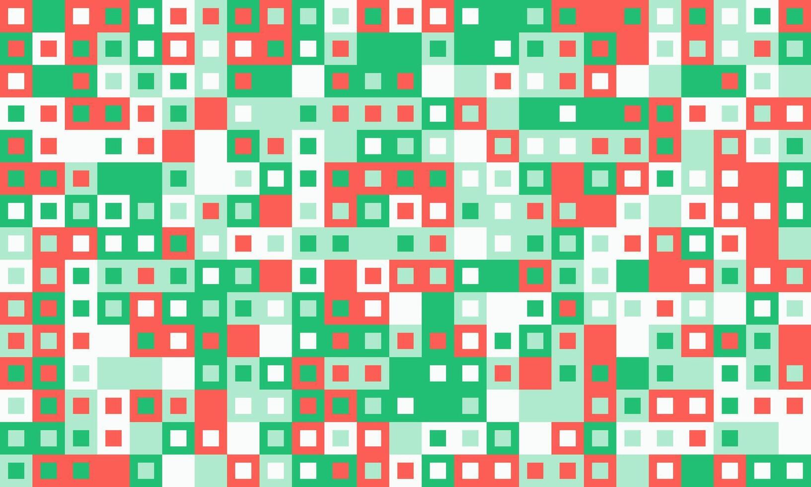 Abstract geometric pattern with red, green, and white squares. Ideal for backgrounds, website design, or textile prints. vector