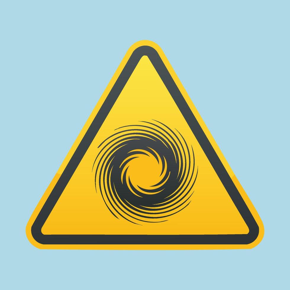 Yellow warning sign with a black swirling vortex symbol inside vector