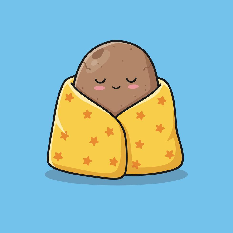 Cute Cartoon Potato Wrapped in a Cozy Blanket vector