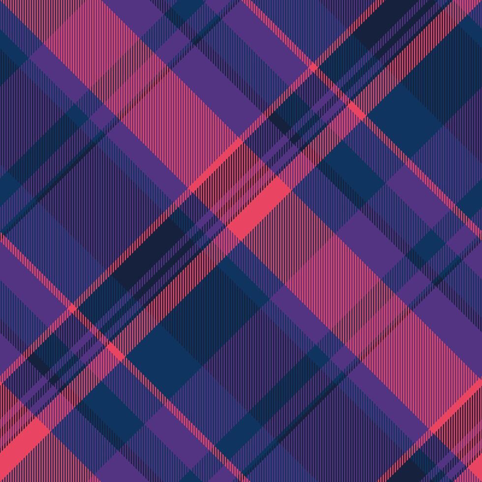Vibrant diagonal plaid pattern in shades of deep purple, coral pink, and navy blue. Perfect for textile design, fashion, website backgrounds, or any project needing a bold geometric texture. vector