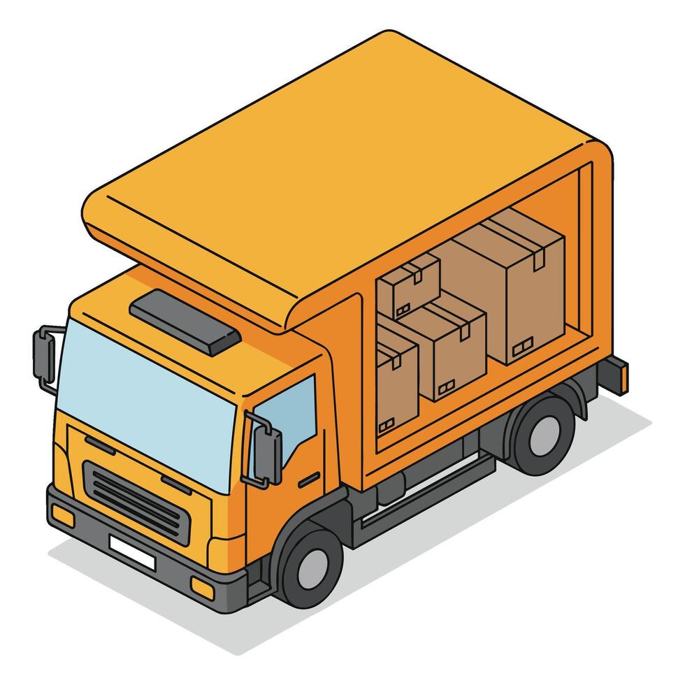 Orange delivery truck with boxes vector