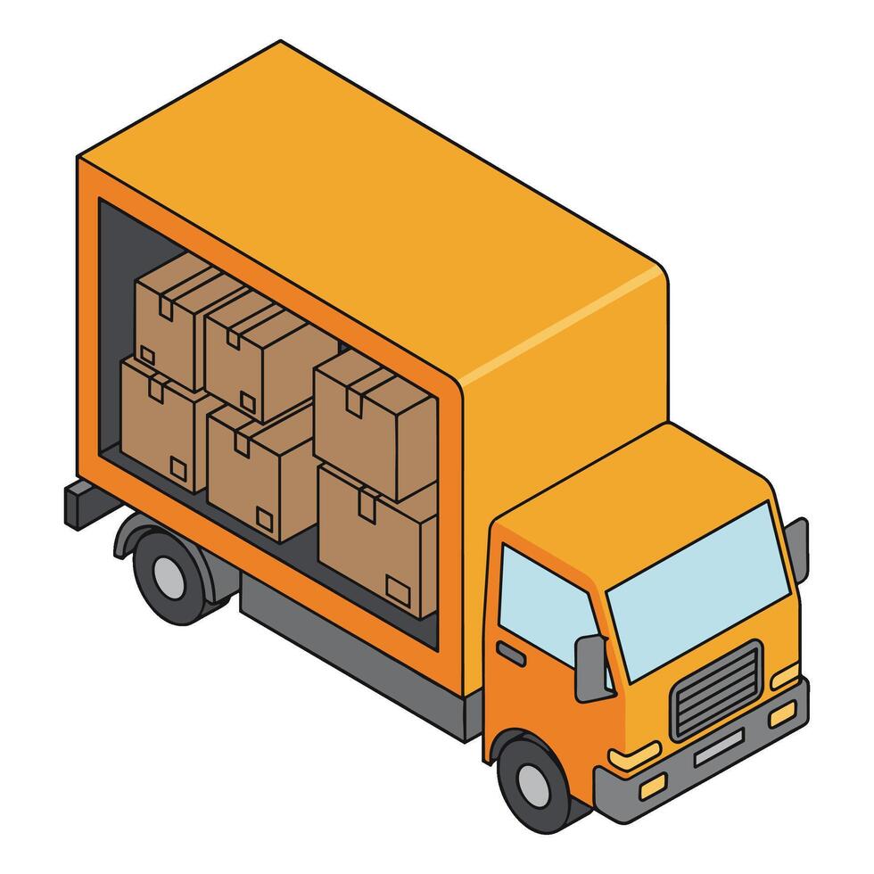 Orange truck carrying boxes vector