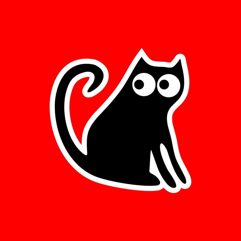 Playful Black Cat Cartoon on Red Background vector