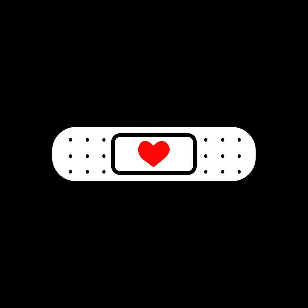 Heart Bandage Icon on Black Background vector