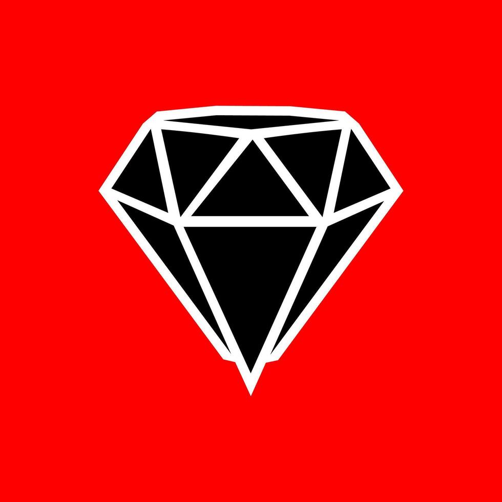 Black Geometric Diamond Icon on Red Background vector