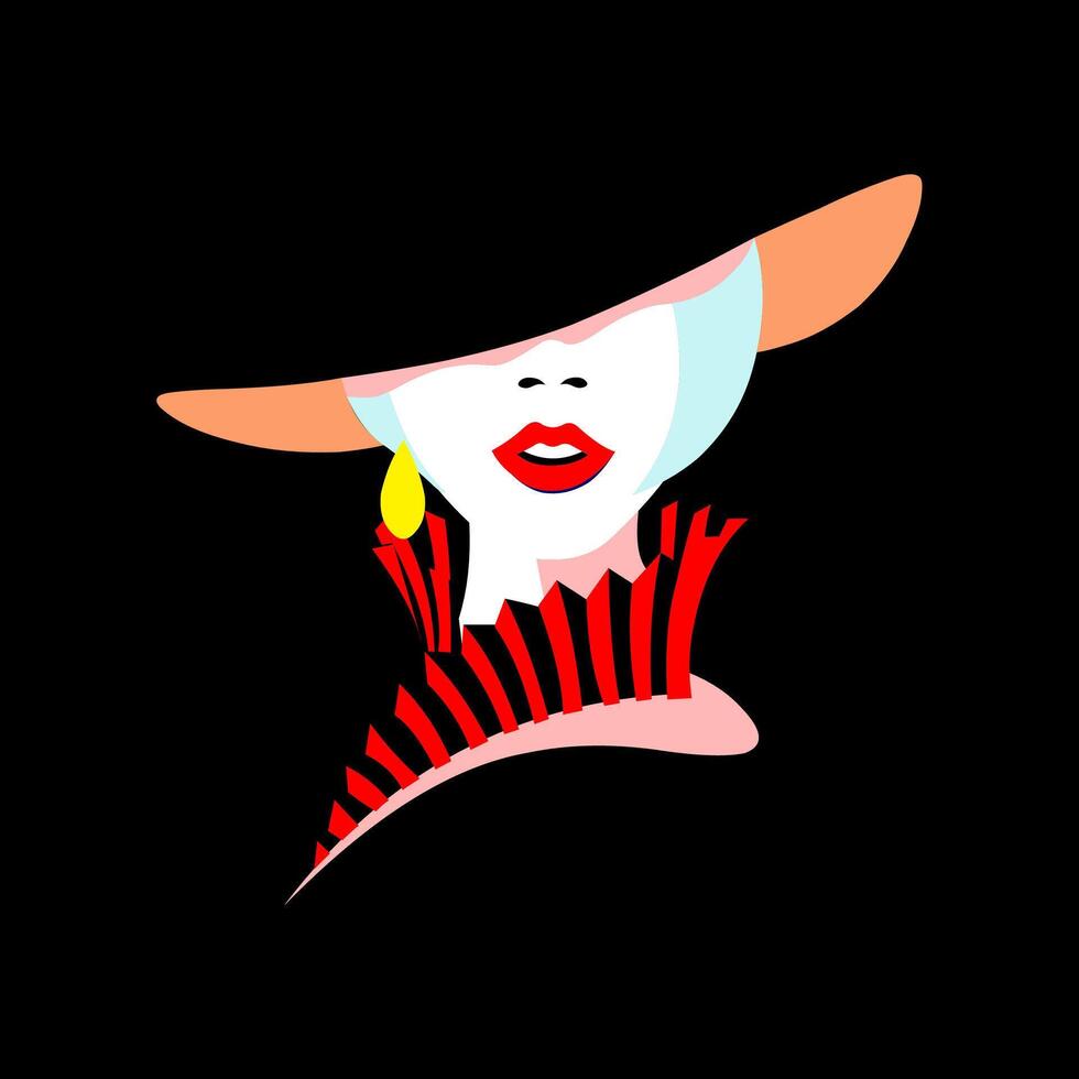 Elegant Lady in Red and Black Hat vector