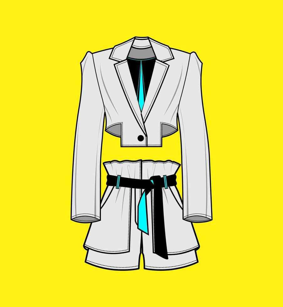 Trendy Cropped Blazer and High-Waisted Shorts Outfit Illustration vector